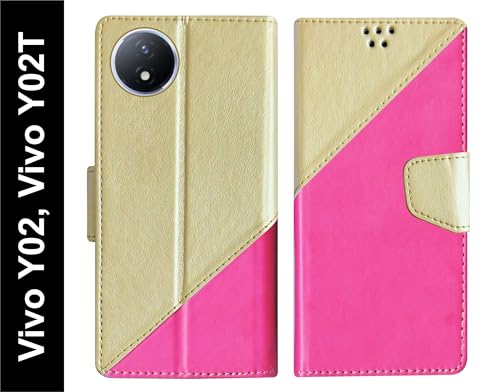 Image of SBMS Flip Cover for Vivo Y02 / Vivo Y02T Back Cover Case with Magnatic Closure | Inbuilt Stand | Card & Money Pocket (MultiPink)