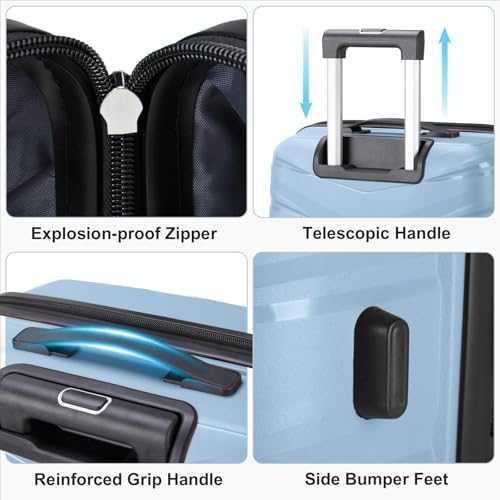 V-Striped 4-Piece Luggage Set with PP Handbag and Trolley Cases - Sky Blue,4 x PP Trolley Cases (14in, 20in, 24in, 28in)2