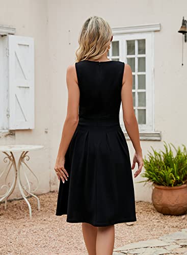 Sureple Women's Retro Sleeveless Swing Casual Work Summer Party Dress with Pockets2