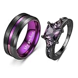 BSLONG Custom Engraved Purple Wedding Rings Set Celtic Knot Dragon Inlay Purple CZ Promise Rings Anniversary Him and Her Matching Valentine's Day Heart Ring Amethyst Inlay Fashion Engagement (Style 4)