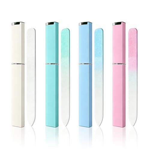 Sularpek 4 Pack Glass Nail File Glass Nail Files for Natural Nails Crystal Nail File GlassNail Files with Case NailFiles for Acrylic and Gel Nails Double Sided