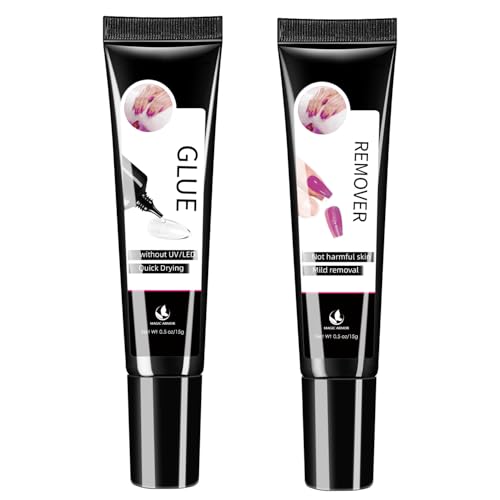 Colle à ongles améliorée et dissolvant pour faux ongles, 15 g, pas besoin de lampe UV, colle à ongles gel, séchage rapide, kit longue durée pour faux...