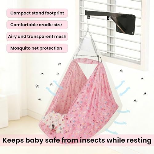 Image of Axmon Baby Cradle Jhula | Heavy Duty Iron Frame Kids Cradle | Weight Capacity Up to 20 kg | Baby Swing Hanger with 1 Inch Support Sheet, Pillow, Safety Belt & Mosquito Net | 5 Colour