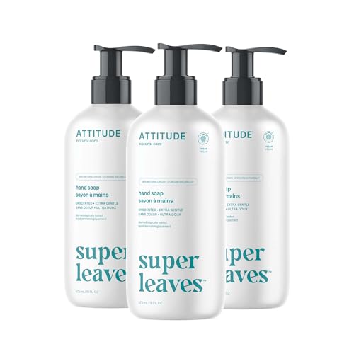 ATTITUDE Liquid Hand Soap, EWG Verified, Plant and Mineral-Based, Vegan Personal Care Products, Unscented, 16 Fl Oz (Pack of 3)