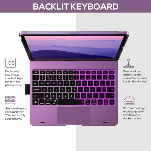 Image of typecase Touch Keyboard for iPad Air 11 (M4 /M3 /M2,2026 /2025 /2024),Air 5th /4th & Pro 11(4th /3rd /2nd /1st) Trackpad,11-Color Backlit,360Rotatable,Pencil Holder (Not for A16 /10th /Pro 11-M5 /M4)-Purple'26