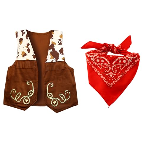 TonStyle Costum Cowboy Enfant 2 Pièces,Bandana Enfan,Gilet Enfant Garcon,Costum Enfant 3 Ans,Costum Carnaval Enfant Garcon, Halloween, Carnaval, Costume De...