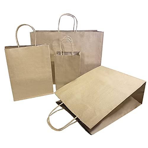 100 Count 16\"L X 6\"W X 12\"H Kraft Brown Paper Bags Vogue Twisted Handle High Capacity, Perfect for Takeout bags, Wedding bags, Party Favor bags, Thank You bags, Shopping bags, Retail bags and More