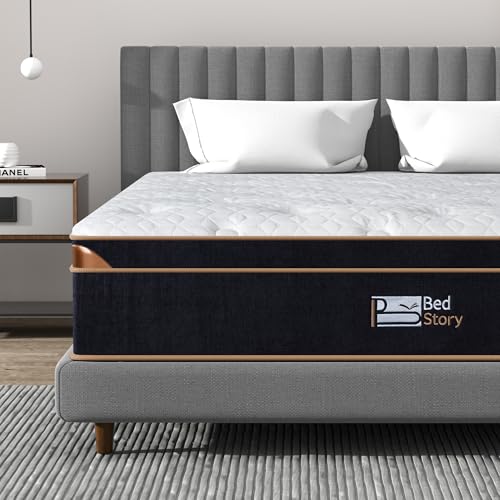 BedStory King Mattress 12 Inch, Gel Memory Foam Mattress with Individually Wrapped Coils, Pocket Spring Hybrid Mattress in a Box, Cooling and Pressure Relief, CertiPUR-US Certified, Black 76x80 Inch