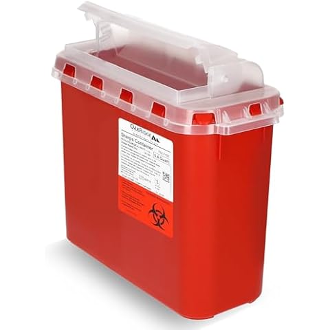 Oakridge Products Transparent Sharps Container for Home Use and Professional 5.4 Quart (1-Pack), Touchless Biohazard Needle and Syringe Disposal, Rotating Lid, CDC Certified Cover