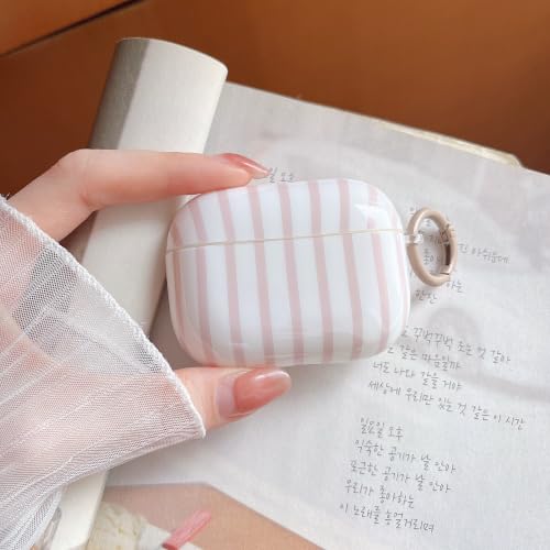 Image of MINSCOSE for AirPods Pro 2nd /1st Generation Case,Cute Striped Aesthetic Pattern Design with Trendy Keychain Ring,Soft TPU Protective Shockproof Cover with Cleaner Kit for Girls Women-Khaki