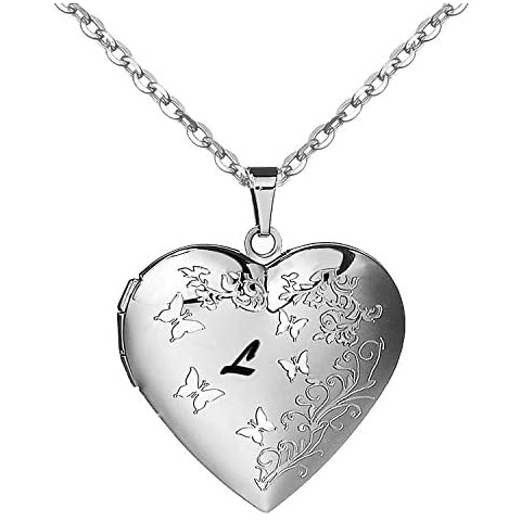AMATOLOVE Letter L Necklace With Picture Inside Butterfly Necklaces For Women Locket Necklace For Women That Hold Pictures Cover