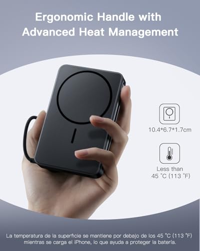 Image of Magnetic Power Bank, 10,000mAh Wireless Portable Charger for Mag-Safe 15W Fast Charging, Battery Pack with USB-C Cable 20W in /Out for iPhone 17e /Air /17 /16 /15 /14 /13 /12 /Plus /Pro /Pro Max, AirPods & More