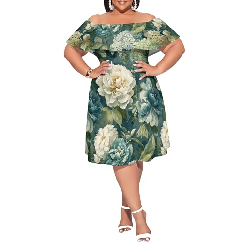 Image of SUZONANA Women's Plus Size Summer Dresses Floral Print Midi Dresses Flowy Sundresses