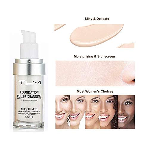 Tlm Colour Changing Foundation, Flawless Color Changing Foundation Makeup Base Moisturizing Liquid Foundation For Women Girls Spf15, Sunscreen, Non-Greasy, Non-Marking, Long Lasting(2Pack) #TOP4