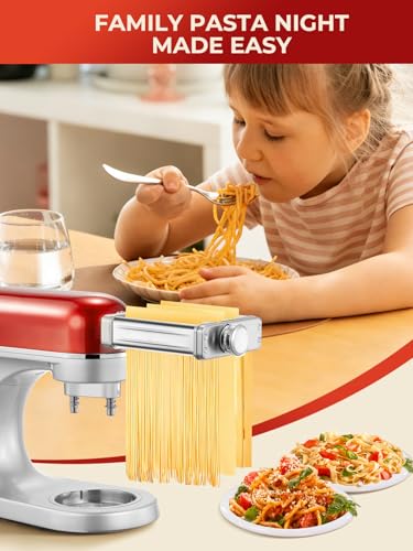 FOHERE 3 in 1 Pasta Zubehör für KitchenAid Standmixer, Edelstahl Nudelaufsatz Set für KitchenAid Nudelvorsatz, Inkl FettuccineSchneider, SpaghettiSchneider & Nudelwalze