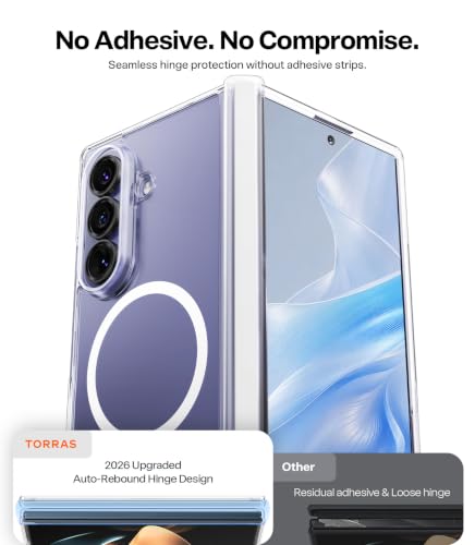 Image of TORRAS Magnetic Shockproof for SamsungGalaxy Z Fold 8 Ultra Case Slim Clear | 2x Screen Protector Included, Fit for MagSafe, 4X Military Grade Hinge Protection, Anti-yellowing Diamond for Fold 8 Ultra