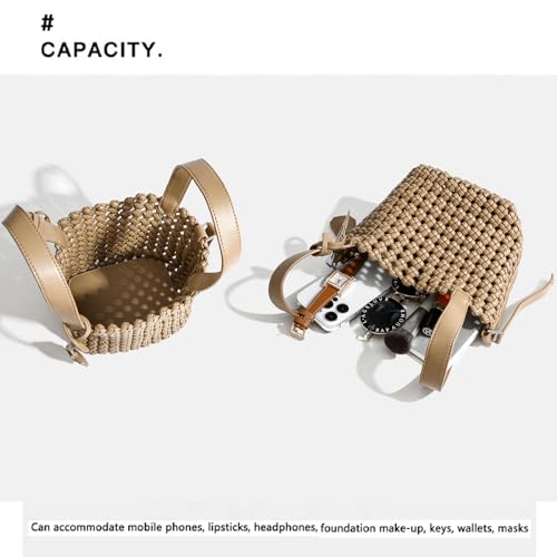 Image of Woven Handbags for Women Top Handle Satchel Handbag Basket Bucket Bag Small Woven Tote Bag Hobo Purses
