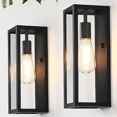 CRIRY Black Exterior Lighting Fixtures 2Pack, 12.6'' Waterproof Outdoor Wall Sconce Porch Lights Exterior, Outdoor Coach Lights for Garage with Clear Glass Shade, Exterior Outside Lights for House