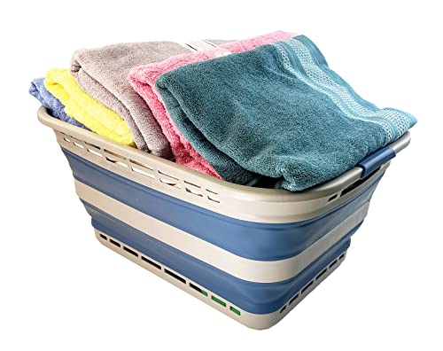 Image of SAMMART 42L (11 gallons) Collapsible Plastic Laundry Basket - Portable Pop Up Storage Container /Organizer - Portable Hamper - Space Saving Easy Storage (Grey /Mist Blue)