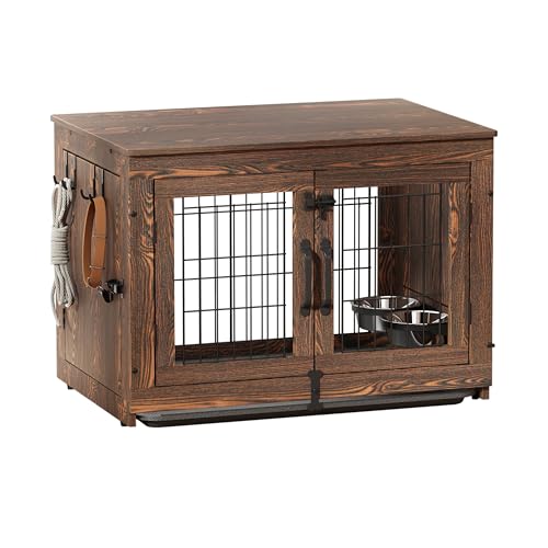Piskyet Wooden Dog Crate Furniture with 360°Rotatable Removable D...