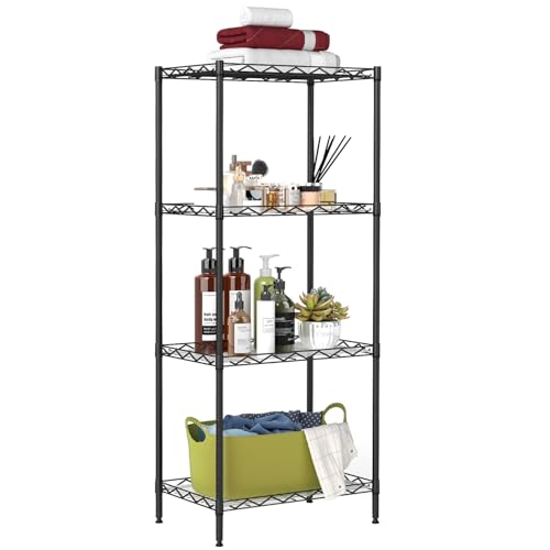 Image of BestOffice | 4-Tier Wire Storage Shelves | 12 inchD x 18 inchW x 44 inchH | Black | with Adjustable Racks PP Liners | Compact Metal Shelf, Holds Upto 600 lbs | Ideal for Kitchens Closets Bathrooms Small Corners