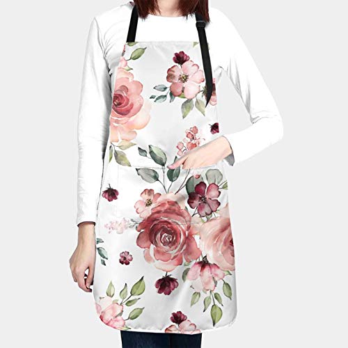 エプロン ポケット付き 首掛け 薔薇 花 赤い 花柄 自在調節 防水 汚れにくい 女性用 メンズ おしゃれ 人気 保育士 サロン ワークカフェ 軽量 動きやすい 料理 スタイリッシュ 可愛い