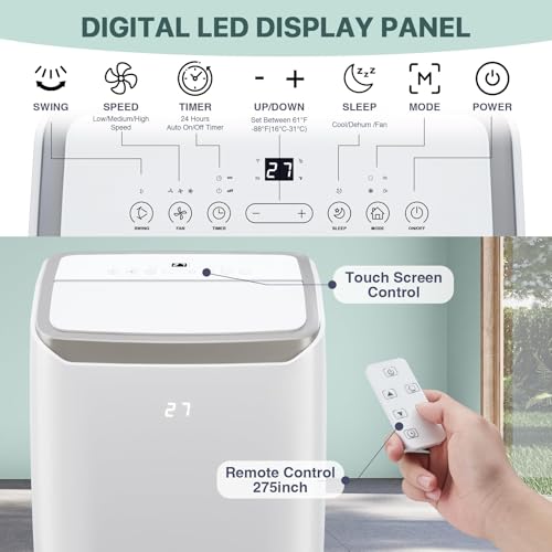 12000 BTU Portable Air Conditioner Cools up to 550 Sq.Ft, 3-in-1 Quiet Portable AC Unit with Remote Control & Installation Kits for Large Room, 3 Speed, Auto Swing, 24H Timer