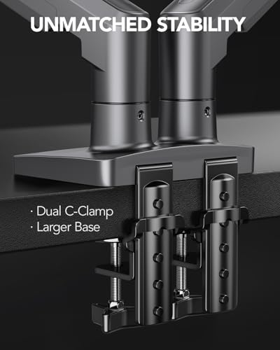 Image of HUANUO Dual Monitor Stand - Full Adjustable Monitor Desk Mount Swivel Vesa Bracket with C Clamp, Grommet Mounting Base for 13 to 32 Inch Computer Screens - Each Arm Holds 4.4 to 19.8lbs -Grey