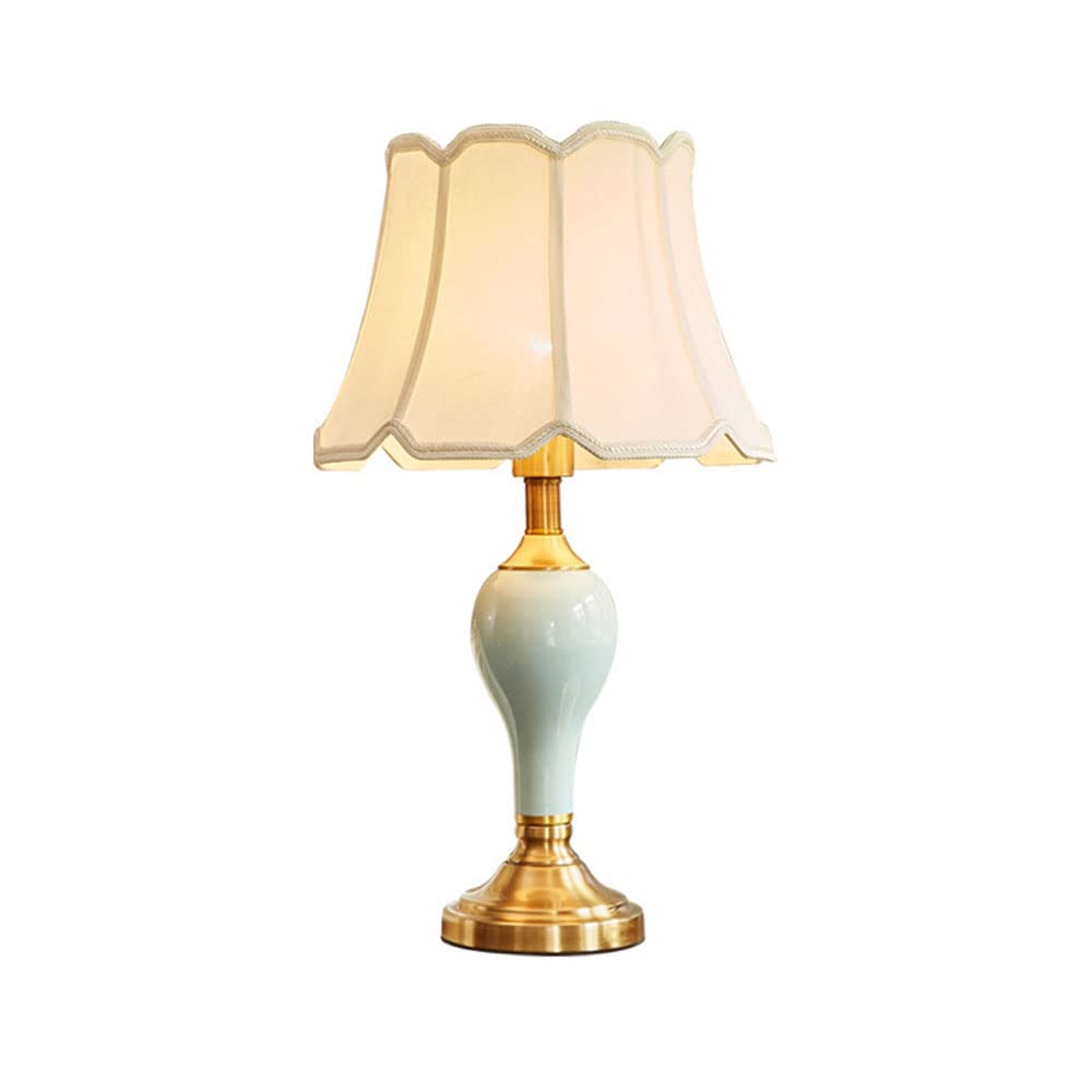 asdchZen Table Lamps For Living Room, Modern Ceramic Bedrooms Lamp For Bedside, Farmhouse Button Switch Nightstand Lamp With Fabric Lamp Shade, E26 Bulbs-B,B