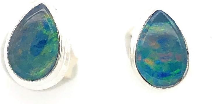 Genuine Chalama Black Opal 925 Solid Sterling Silver Earrings 7mm