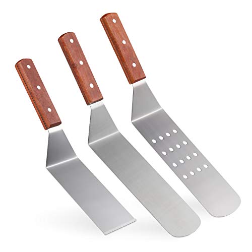 Relaxdays Grill Pfannenwender, Edelstahl, 3er Set, 2 Plancha Wender, 1 Grillspachtel, Profi Teppanyaki Zubehör, rotbraun Relaxdays Grill Pfannenwender, Edelstahl, 3er Set, 2 Plancha Wender, 1 Grillspachtel, Profi Teppanyaki Zubehör, rotbraun