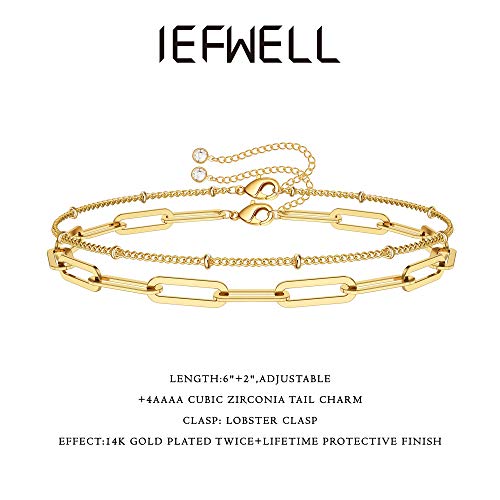 Iefwell Dainty Gold Bracelets For Women, 14K Gold Plated Oval Link Chain Handmade Cute Paperclip Link Chain Gold Bracelets For Women Girls Jewelry #TOP4