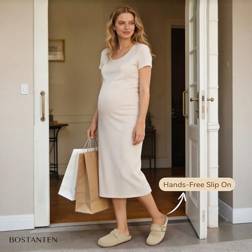 Image of BOSTANTEN Clogs for Women Wide Width Comfortable Suede Mules with Soft Footbed and Arch Support, Cute Slip On Potato Shoes