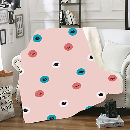Kuscheldecke Rosa Augen Blau Decke Flanell Lammwolle Fleecedecke Doppelseitiges Design Fleecedecke Flauschig Decken Weich Blanket Sofadecke Pflegeleicht Felldecke Wolldecken für Couch 80x150cm