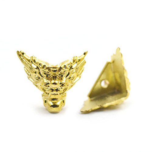 Bluemoona 20 Pcs - Plastic Jewelry Chest Boxes Wood Decorative Gold Feet Leg Corner Protector Guard Dragon 24Mmx16Mm #TOP4