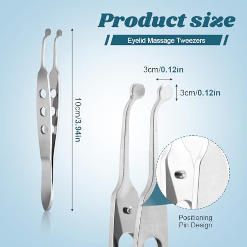 JIANWEI Meibomian Gland Expressor, Eyelid Gland Blockage Unblocking Physiotherapy Tools, Professional Forceps Stainless Steel Eyelid Massage Tweezers for Dry Eyes (Round Tip)