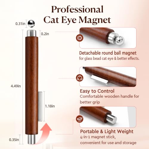 Image of AZUREBEAUTY 4-in-1 Cat Eye Nail Magnet Pen | Wooden 3-head design with round ball tip, for cat eye gel polish, ideal for home & salon DIY, magnet only, gel not included