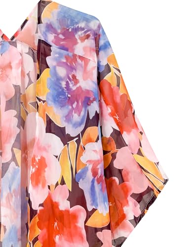 Moss Rose Women's Beach Kimono Coverup Sheer Chiffon Cover Ups, Casual Loose Open Front Cardigan Tops, Floral 9, One size