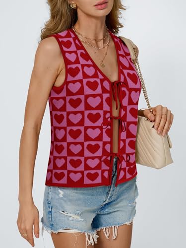 Image of COCCKO Womens Summer Tops Vacation Beach Outfits Cute Tie Front Crochet Vest Knit Sleeveless Sweaters