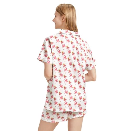 Image of Silk Satin Pajama Set for Women Summer Lounge Pjs Sets 2 Piece Suit Ladies Button Down Tops And Shorts Sleepwear