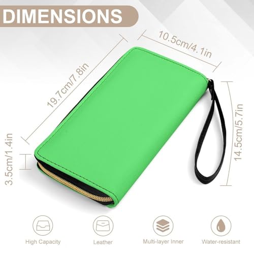 Girl's Long PU Wallet, Travel Purse Fashion Design, Huge Storage Capacity Purse, Cute Decor Zipper Wallet With Rope Green2
