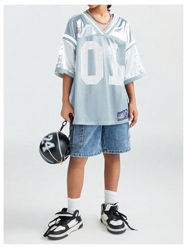 Image of Verdusa Girl's Jersey Shirts Y2k Tops Letter Print Soccer Half Sleeve Number T Shirt