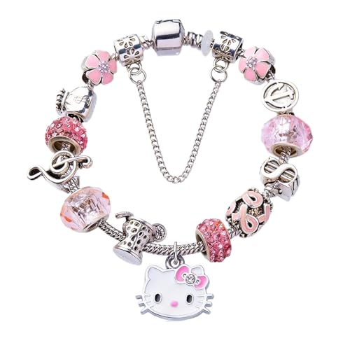 Cute Cat Charm Bracelet for Women 2.4 Diameter Adjustable Enamel Bangle with Sparkly Cubic Zirconia and Simulated Gemstones Kawaii Fashion Jewelry Gift for Birthday Valentines Day Christmas
