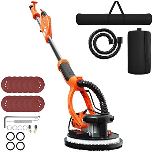 ERGOMASTER 750W Drywall Sander, Variable Speed Electric Wall Sander With Vacuum System, LED Lights, 12 Sanding Disks & Carrying Bag (Unfoldable)