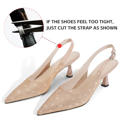 Image of LOCERICH Women's Kitten Heels Slingback Low Heel Dress Shoes Closed Toe Pumps Rhinestone Pointed Toe Sparkly Sling Back Bridal Wedding Party