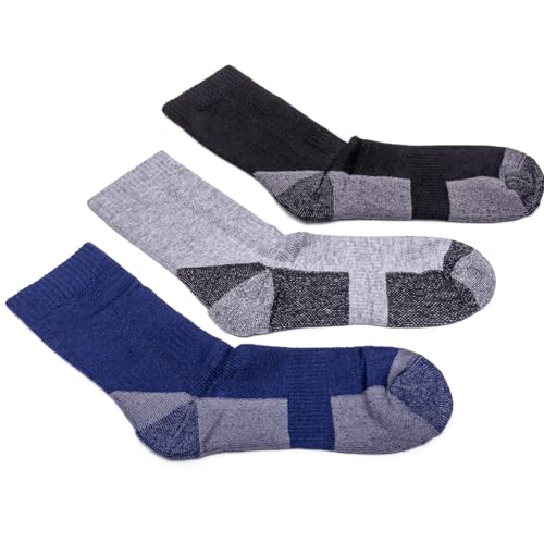 3 Packs Lightweight Hiking Socks Thin Merino Wool Socks for Men Warm Crew Socks, Cushioning Toe and Heel