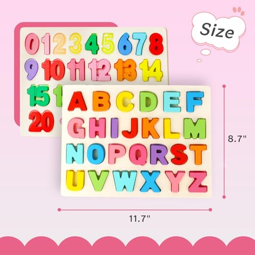 AMOR PRESENT Wooden Puzzles for Toddlers, Alphabet and Number Shape Puzzle Board, Preschool Learning Educational Toys for Kids