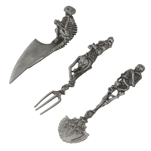 NDNCZDHC Halloween Cutlery Set, Black Gothic Flatware Set, Metal Dishwasher Safe, Skull Silverware Set with Knife Fork Spoon Spooky Utensils Cutlery (Silver Gray) - Image 2
