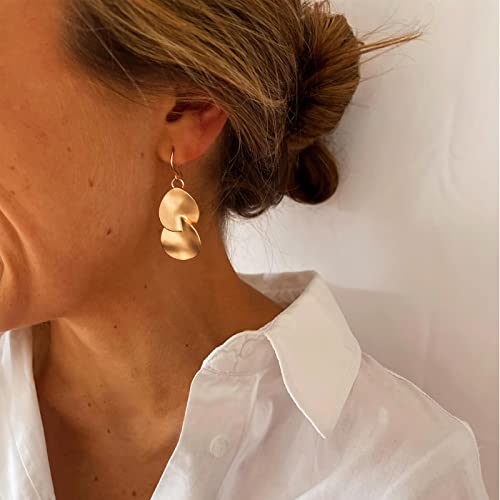 Ykkzart Gold Dangle Earrings 14K Gold Plated Double Teardrop Earrings Geometric Long Dangle Drop Earrings For Women Statement Jewelry Gifts #TOP2