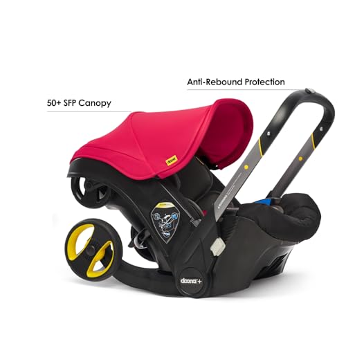 Image of Doona Baby Car Seat & Travel Stroller Flame Red - Convertible 0+ Car Seat and Pram with 5 Point Safety Harness - Ergonomic Pushchair and Travel System - ISOFIX Base Sold Separately